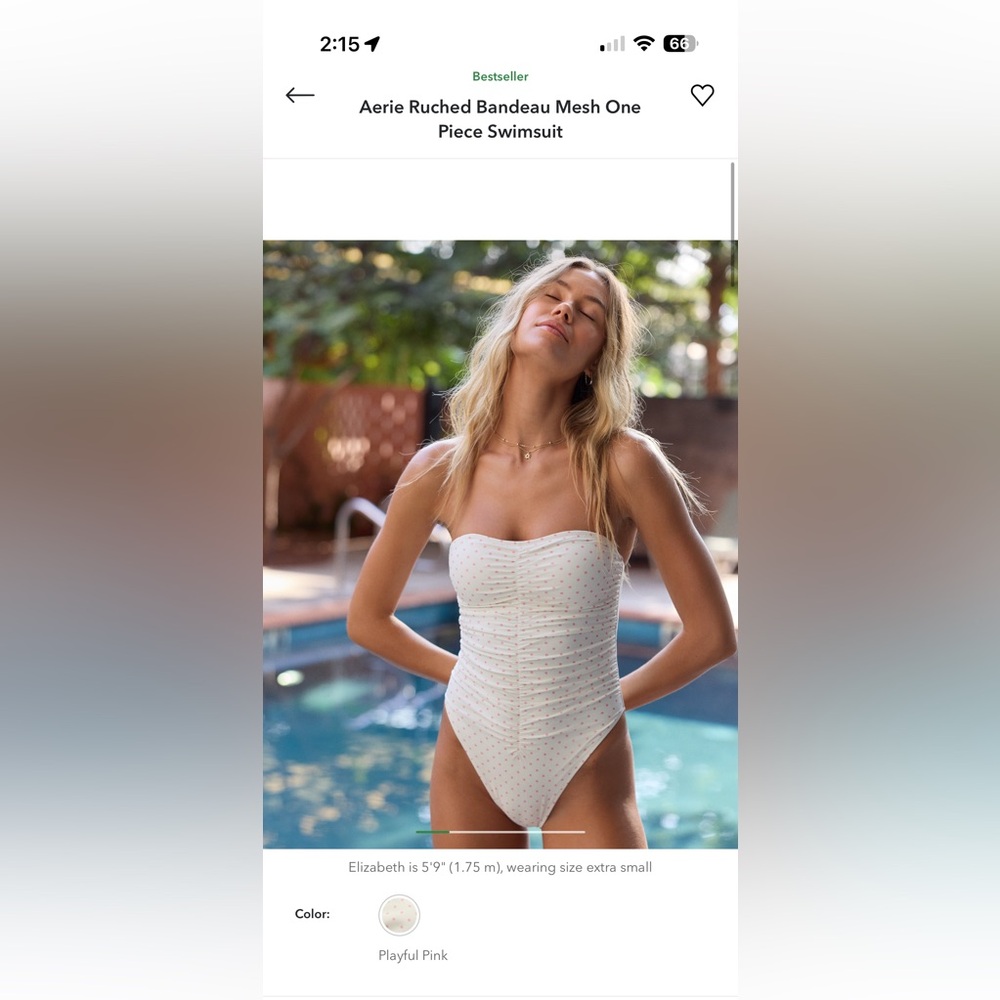 aerie Strapless Ruched Bandeau One-Piece Swimsuit - Playful Pink. Size small